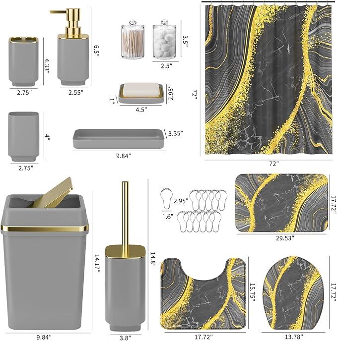 25PCS Bathroom Accessory Set, Beige Bathroom Set with Large-Capacity 4 Gallon Trash Can,Bathroom Rugs Set, Waterproof Shower Curtain, Toilet Brush, Toothbrush Holder & Soap Dispenser - ModernBath
