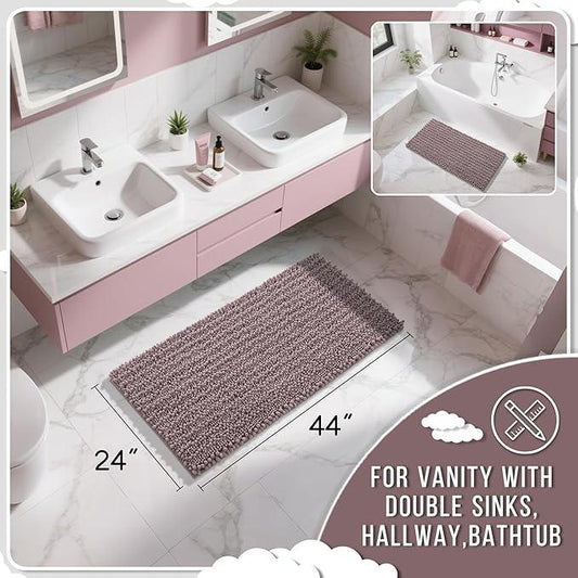 Yimobra Long Bathroom Rugs Non Slip Washable 44x24 Inch - Ultra Soft Absorbent Chenille Bath Mat, Quick Dry Shaggy Floor Carpet for Tub Shower, Mauve Home Decor Accessories - ModernBath