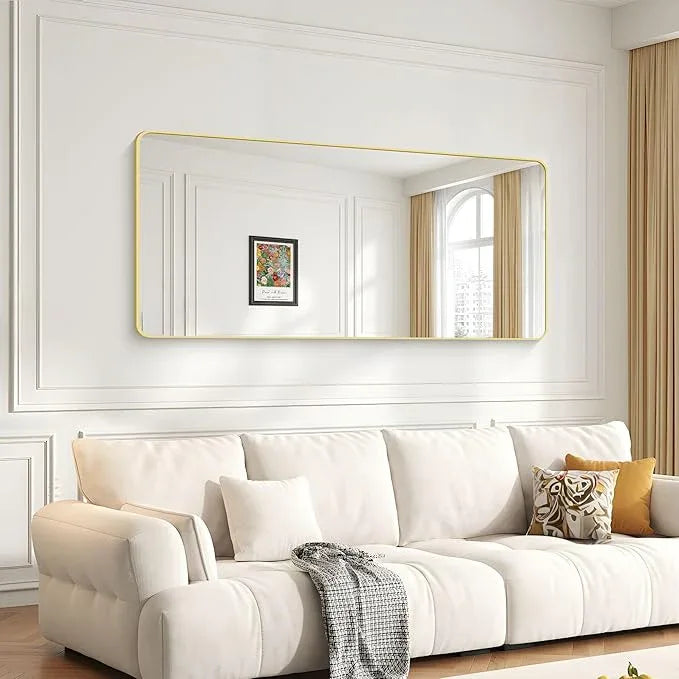 CIVENO 30"x60" Gold Bathroom Mirror, Large Rectangle Mirror, Rectangular Wall Mirror, Rounded Corner Vanity Mirror with Aluminum Metal Frame for Bathroom Bedroom Living Room - ModernBath