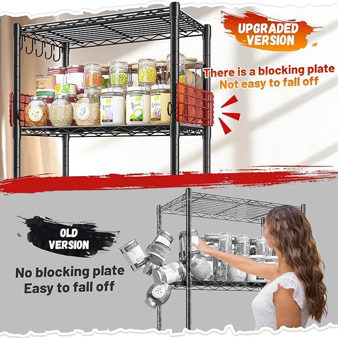 5 Tier Metal Shelving Unit Pantry Storage Shelves with Side Blockers Adjustable Metal Wire Shelf with Hooks & Shelf Linker Standing Storage Rack for Kitchen Pantry Bathroom Closet,13.8"Dx21.7"Wx59.1"H - ModernBath