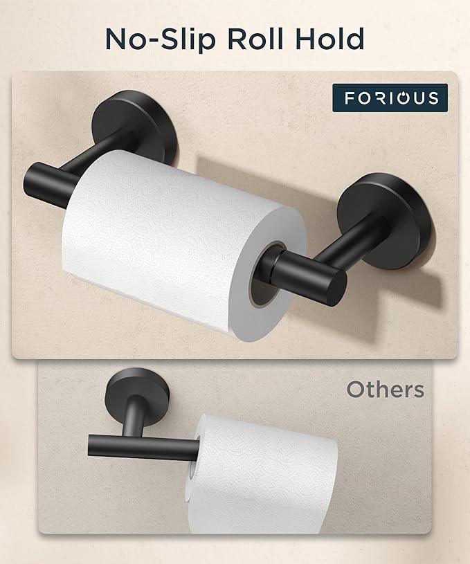 FORIOUS Toilet Paper Holder Wall Mount, Stainless Steel Rustproof Double Post Pivoting Tissue Roll Holder for Bathroom, Commercial Toilet Paper Dispenser, Matte Black - ModernBath