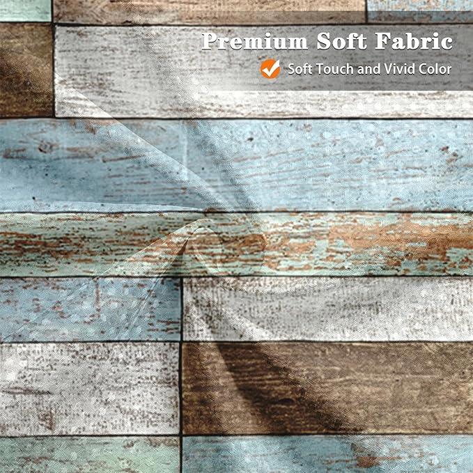 Culudea Wood Rustic Vintage Blue Brown Waffle Textured Cloth Shower Curtain Set, Farmhouse Retro Bathroom Window Waterproof Shower Curtains for Bathroom Decor - ModernBath