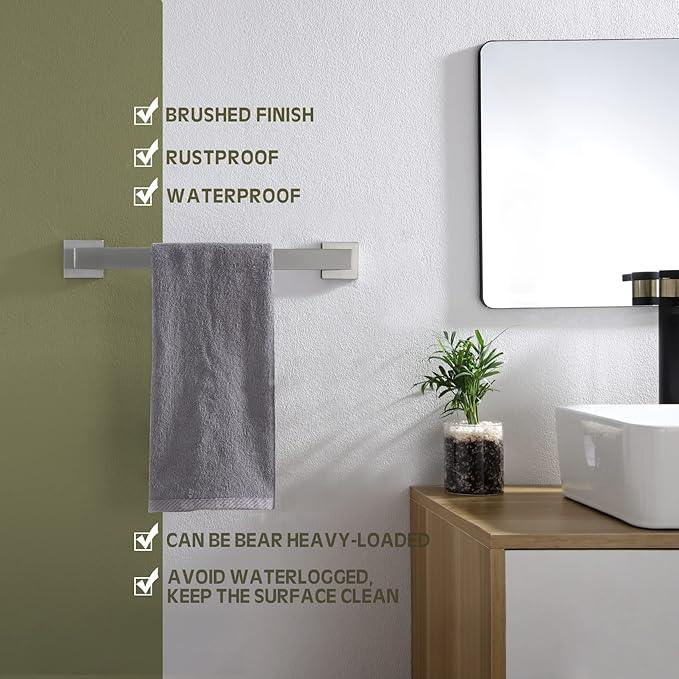 KOKOSIRI 16-Inch Single Towel Bar, Bathroom Kitchen Towel Holder, Wall Mounted SUS304 Stainless Steel Towel Rack, Brushed Nickel, B4003BR-L16 - ModernBath