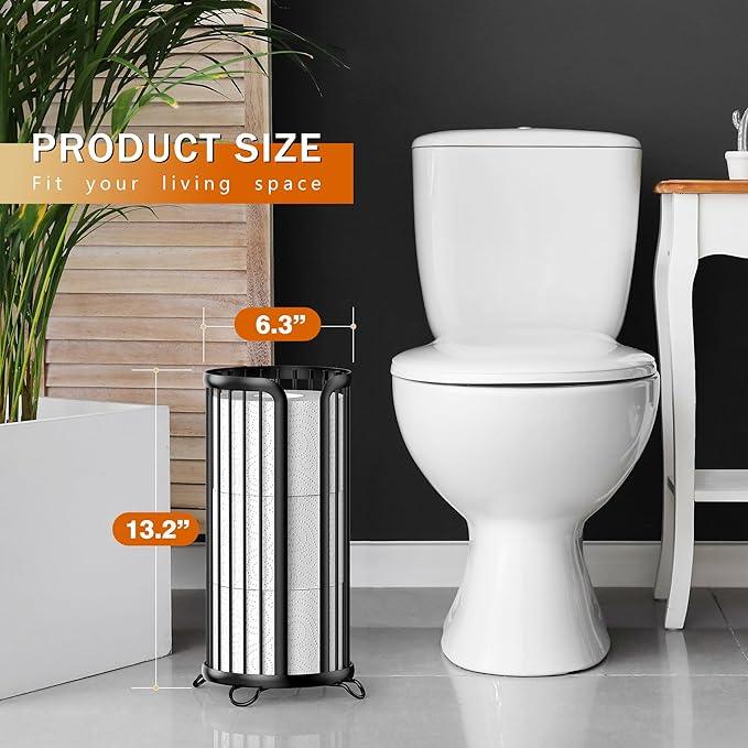 Toilet Paper Holder Stand, Freestanding Toilet Tissue Organizer, Minimalistic Storage Solution, Reserve Mega Rolls-Modern Black - ModernBath