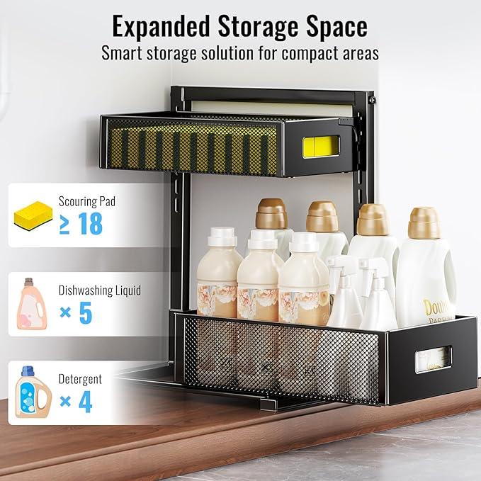 Under Sink Organizer, Silk-Smooth Metal Sliding Drawer Organizers and Storage Rack, Pull Out Cabinet Shelf for Kitchen, Bathroom, Pantry, Cabinet, Closet - ModernBath