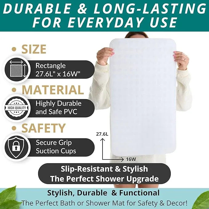 ENKOSI Non Slip Bath Mat for Tub and Shower Floors – Anti Slip Shower Mat with Secure Suction Cup Grip – Soft White Bathtub Mat for Inside Bath Tub and Smooth Bathroom Stalls (28x16 White) - ModernBath