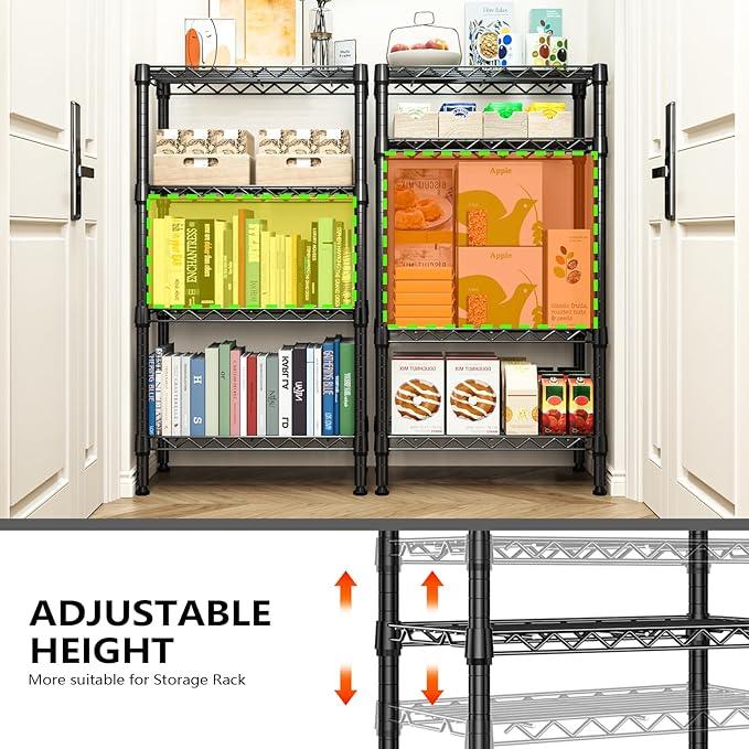 1000 lbs 4 Tier Shelf Metal Storage Shelves Wire Rack Closet Organizers with PP Board for Garage Kitchen Bathroom Laundry Black 11.8" D x 21.7" W x 39.5" H - ModernBath
