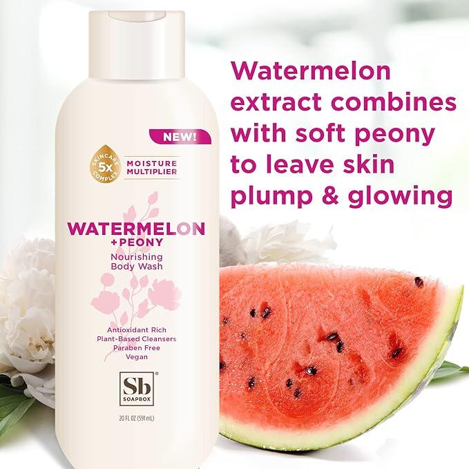 Soapbox Body Wash, Watermelon + Peony Body Wash for Women, Men, Vegan & Antioxidant Rich, Exfoliating, Moisturizing Soap with Shea Butter, Peptides & Keratin Promoting B3, 3 Pack, 20oz Each - ModernBath