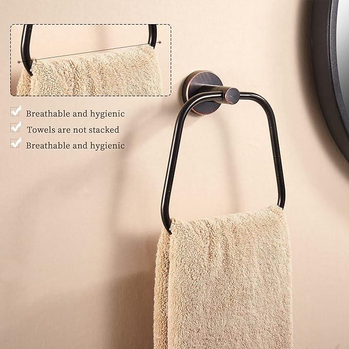 Bronze Hand Towel Holder, Bathroom Towel Ring Oil Rubbed, Bath Hand Towel Hangers Wall Mounted Farmhouse Rustic ORB Stainless Steel Trapezoid - ModernBath