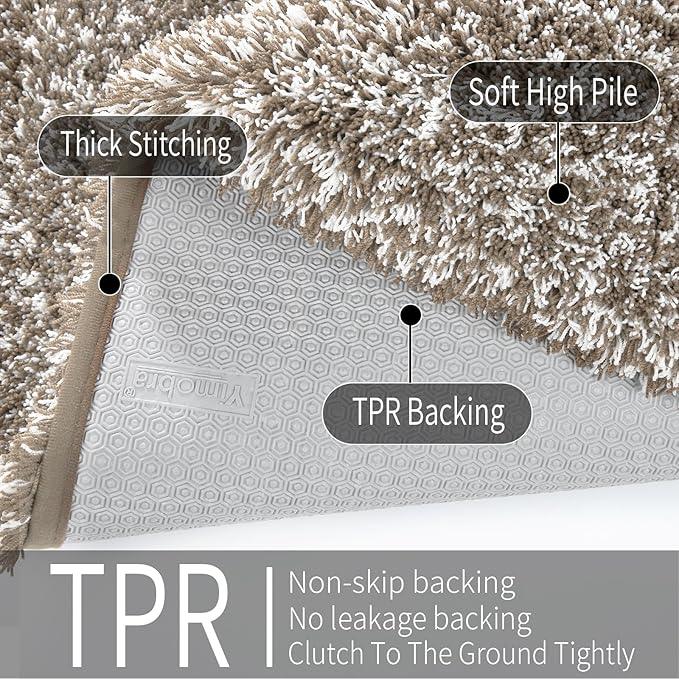 Yimobra Bathroom Rug Set 2 Piece, Soft Absorbent Microfiber Bath Mat Set, Non Slip Machine Washable Dry, Plush Shaggy Shower Rugs for Bathroom Floor, 32"x20"+24"x17", Light Brown and White - ModernBath