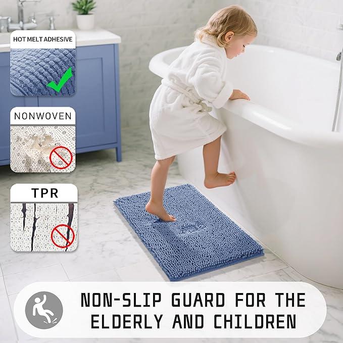 Yimobra Large Bathroom Rugs 36"x24", Non Slip Bath Mat for Tub, Shaggy Rug Floor Carpet, Extra Soft Super Absorbent Quick Dry, Machine Washable,Denim Blue - ModernBath