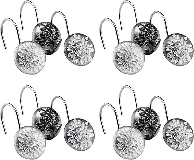 Zahari Home 13pc Erica Bathroom Fabric Shower Curtain Sets Bathroom Shower Curtain & 12 Shower Bathroom Hooks Modern Classic Luxury Contemporary Decor Grey Shower Curtain Stylish Bath Sets - ModernBath