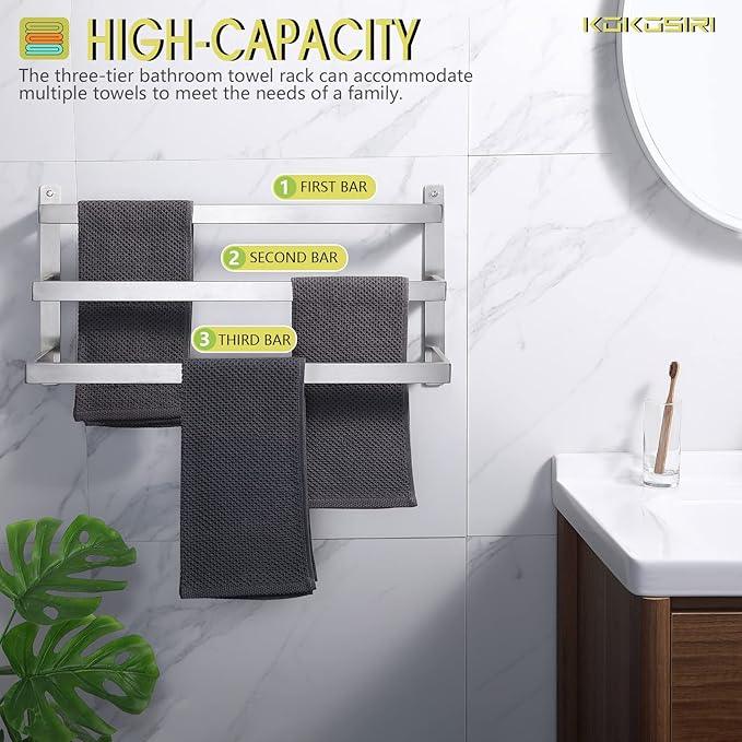 KOKOSIRI Bath Towel Bars Bathroom 3-Tiers Ladder Toilet Paper Holder Toilet Roll Holder Brushed Nickel B5006BR-L24+B2003BR - ModernBath