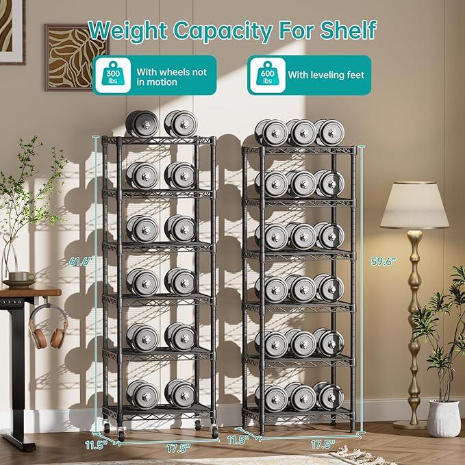 SINGAYE 6 Shelf Storage Wire Shelves Closet Bathroom Organizers Metal Pantry Kitchen Small Garage Shelving Unit Laundry Room Organization Home Narrow Rack Net Basket with Wheels Black - ModernBath
