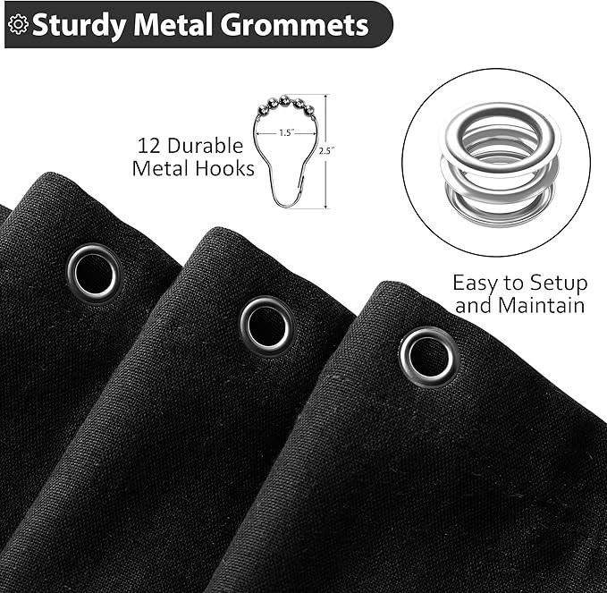 Jowels Black Linen Shower Curtain, Boho Farmhouse Shower Curtain Set for Bathroom, 200GSM Luxury Weighted Water Resistant Fabric Textured Shower Curtains with 12 Metal Hooks, 72Wx72H - ModernBath