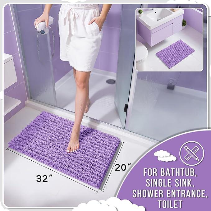 Yimobra Bathroom Rugs Non Slip Washable 32x20 Inch - Ultra Soft Absorbent Chenille Bath Mat, Quick Dry Shaggy Floor Carpet for Tub Shower, Lavender Home Decor Accessories - ModernBath