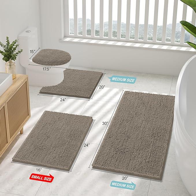 Smiry Luxury Chenille Bathroom Rugs 24x16, Extra Soft and Absorbent Shaggy Bath Mat, Machine Washable, Non-Slip Plush Carpet Runner for Tub, Shower, and Floor, Home Decor Accessories, Latte - ModernBath