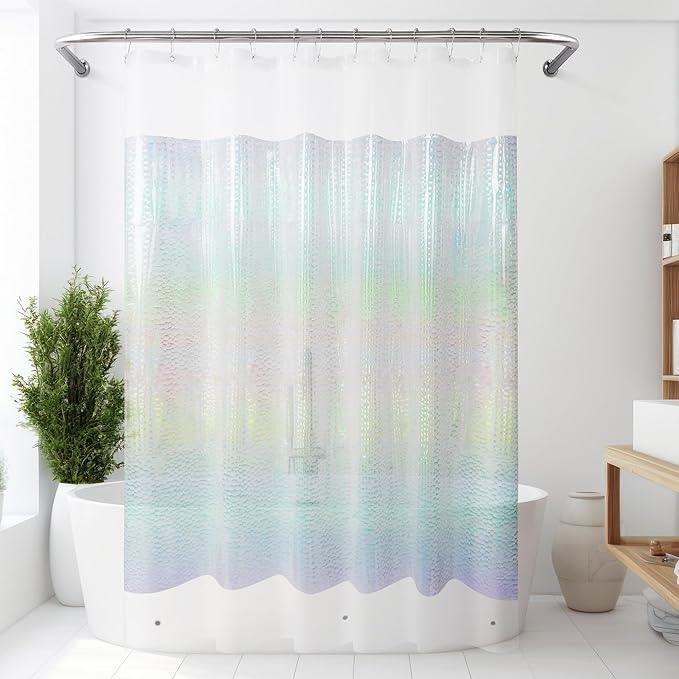 Mrs Awesome Holographic Shower Curtain Liner with 3 Magnets for Bathroom, Waterproof Clear Water Cube Plastic Iridescent Shower Curtain Sparkly, Glitter PEVA Liner 72 x 72 inches - ModernBath