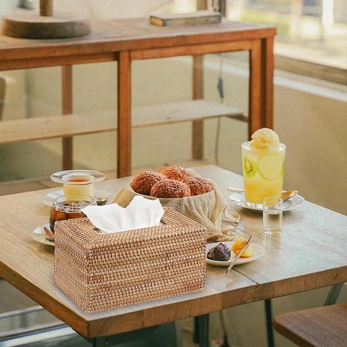 Sumnacon Tissue Box Cover Large Rectangle Tissue Box Rattan Tissue Box Holder,Wicker Decorative Tissue Holder for Bathroom Toilet Living Room Kitchen Office Table Desk,Yellow - ModernBath