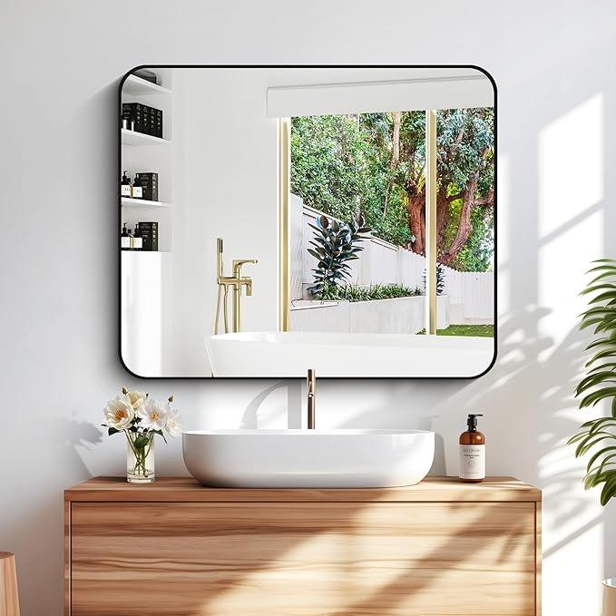 DESBING 30" x 36"Bathroom Mirror, Matte Black Wall Mirror with Metal Frame, Decorative Rectangular Vanity Mirror for Bedroom Bathroom Living Room Entryway (Horizontal/Vertical) - ModernBath