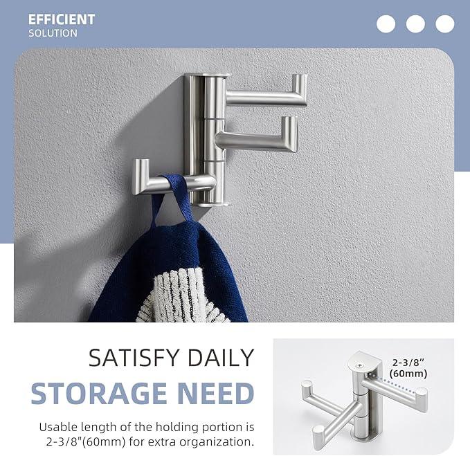 Angle Simple Swivel Towel Hook 3 Arms, SUS 304 Stainless Steel Foldable Robe Towel Hook for Bathroom, Wall Coat Holder, Brushed Nickel - ModernBath