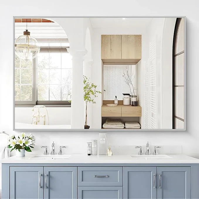 COFENY 40x60inch Silver Bathroom Mirror, Silver Rectangle Mirror with Frame, Large Rectangular Wall Mirrors for Bathroom, Living Room, Hair Salon, Big Farmhouse Mirror Hang Horizontal/Vertical - ModernBath