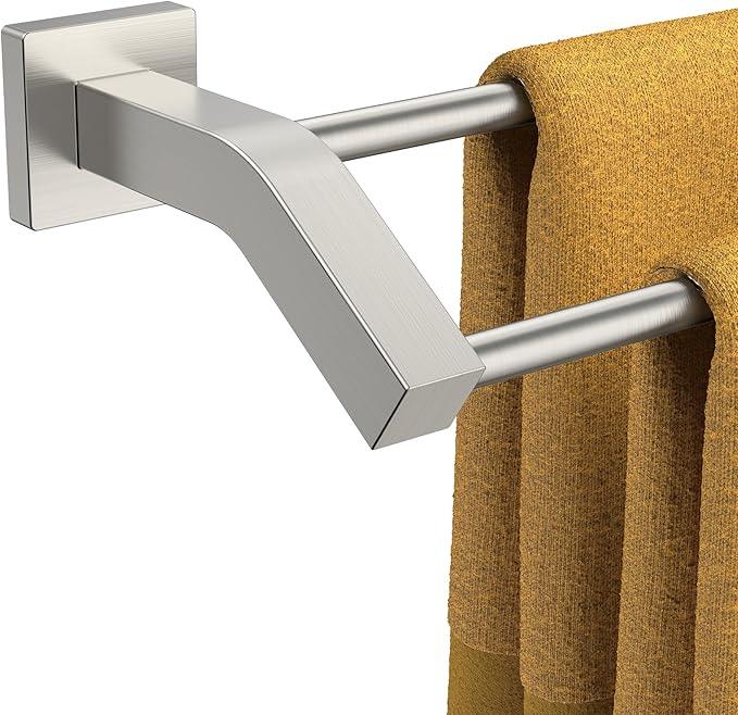 FORIOUS Double Towel Bar, 24 Inch Dual Towel Racks for Bathroom Wall Mounted, Thicken SUS304 Stainless Steel Bath Square Towel Rod Towel Holder Rail, Brushed Nickel - ModernBath