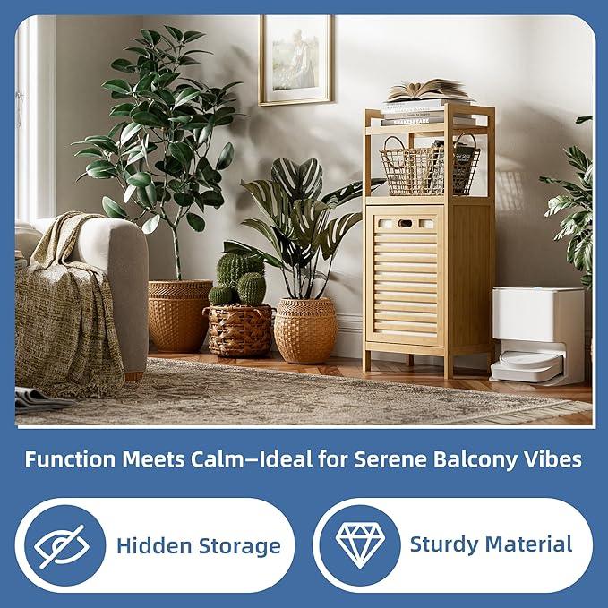 HITNET Tilt Out Laundry Hamper, Bamboo Laundry Basket with Foldable Bag and 2 Open Shelves, Freestanding Clothes Storage Organizer for Bedroom, Bathroom, Living Room, Natural - ModernBath