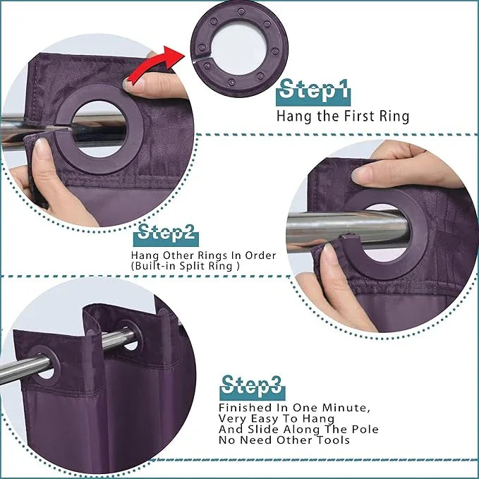 Conbo Mio No Hook Shower Curtain with Snap in Liner Set, Hotel Luxury Purple Shower Curtains for Bathroom with See Through Top Window, Waterproof, Washable 71W x 74H - ModernBath
