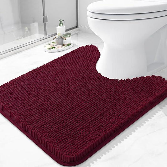 Arotive Bathroom Toilet Rugs U Shaped 24x20, Extra Soft Absorbent Shaggy Chenille Contour Bath Rugs for Toilet, Machine Washable Non-Slip Contoured Bath Mats, Burgundy - ModernBath