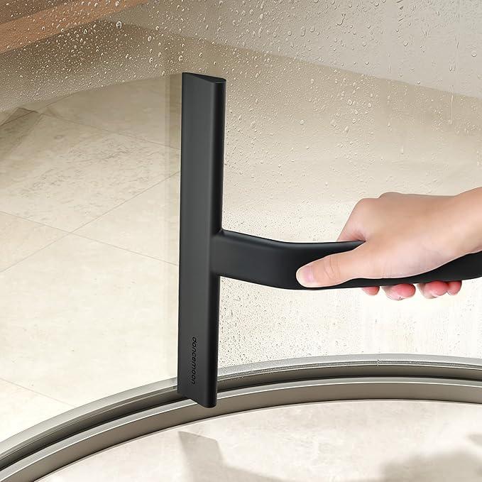 dancemoon JustHang Shower Squeegee for Glass Doors, All-One-Piece Silicone with Built-in Hook Design for Easy Hanging and Cleaning, 10 Inch Black - ModernBath