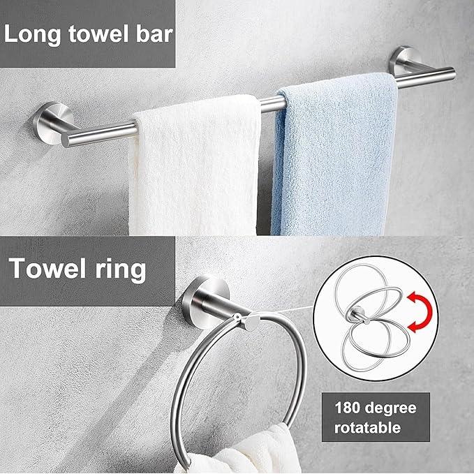 5 Pieces Brushed Nickel Bathroom Hardware Accessories Set, SUS304 Stainless Steel 24 Inch Bath Towel Bar Set, Round Bathroom Towel Holder Set, Towel Racks for Bathroom Wall Mounted - ModernBath