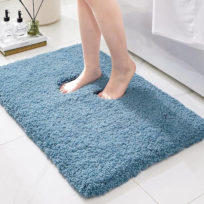 Ruggnovea Bathroom Rugs Non Slip Washable, Ultra Soft Thick Shaggy Absorbent Bath Mats, High Density Foam Latex Non Slip Backing Bath Rugs, Microfiber Bath Mats for Bathroom Floor&Sink,24x17,Blue - ModernBath