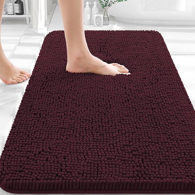OLANLY Bathroom Rugs 30x20, Extra Soft Absorbent Chenille Bath Rugs, Rubber Backing Quick Dry, Machine Washable Bath Mats for Bathroom Floor, Tub and Shower, Home Decor Accessories, Black Cherry - ModernBath