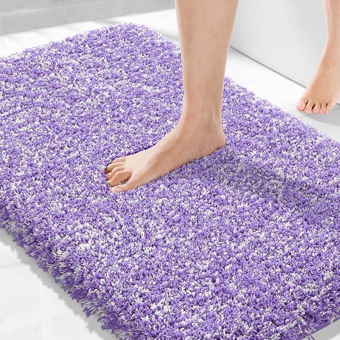Yimobra Bathroom Rugs Non Slip Washable 36x24, Ultra Soft and Water Absorbent Bath Mats, Plush Fluffy Shower Mat Outside, Luxury Microfiber Thick Matts for Bathroom Floor/Tub, Purple and White - ModernBath