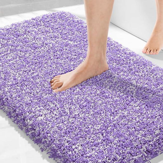 Yimobra Bathroom Rugs Non Slip Washable 36x24, Ultra Soft and Water Absorbent Bath Mats, Plush Fluffy Shower Mat Outside, Luxury Microfiber Thick Matts for Bathroom Floor/Tub, Purple and White - ModernBath