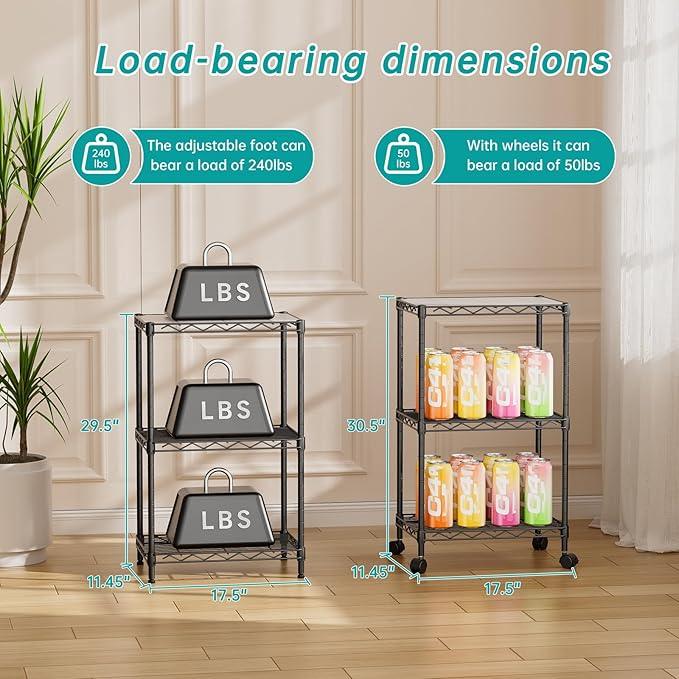 SINGAYE Shelf Closet Wire Shelving：Adjustable Metal Unit for Laundry Room Organization Bathroom Kitchen Home Storage with Wheels Small Pantry Rack Shelves - ModernBath