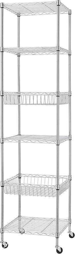Finnhomy Heavy Duty 6 Tier Wire Shelving Unit with Wheels 18x18x72-inches 6 Shelves Storage Rack Thicken Steel Tube, Adjustable Shelving Rack for Kitchen Bathroom Office, NSF Certified, Chrome - ModernBath