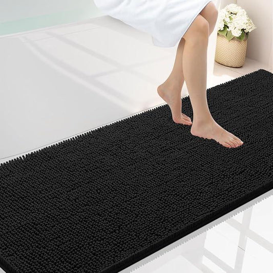 Smiry Luxury Chenille Bathroom Rugs 70x24, Extra Soft and Absorbent Shaggy Bath Mat, Machine Washable, Non-Slip Plush Carpet Runner for Tub, Shower, and Floor, Home Decor Accessories, Black - ModernBath
