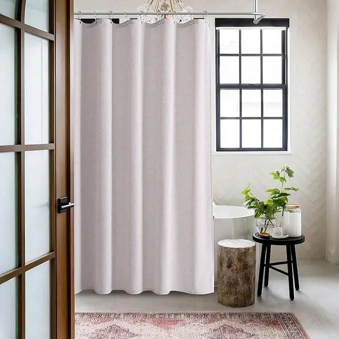 Jowels Champagne Linen Shower Curtain, Boho Farmhouse Shower Curtain Set for Bathroom, 200GSM Luxury Weighted Water Resistant Fabric Textured Shower Curtains with 12 Metal Hooks, 72Wx72H - ModernBath