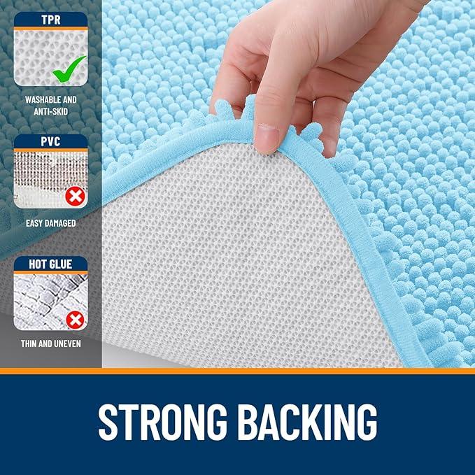 OLANLY Bathroom Rugs 24x16, Extra Soft Absorbent Chenille Bath Rugs, Rubber Backing Quick Dry, Machine Washable Bath Mats for Bathroom Floor, Tub and Shower, Home Decor Accessories, Sky Blue - ModernBath