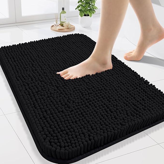 Arotive Bathroom Rugs 24x16, Extra Soft Absorbent Shaggy Chenille Bath Rugs, Machine Washable Rubber Backing Non-Slip Bath Mats for Bathroom Floor Tub and Shower, Home Decor Accessories, Black - ModernBath
