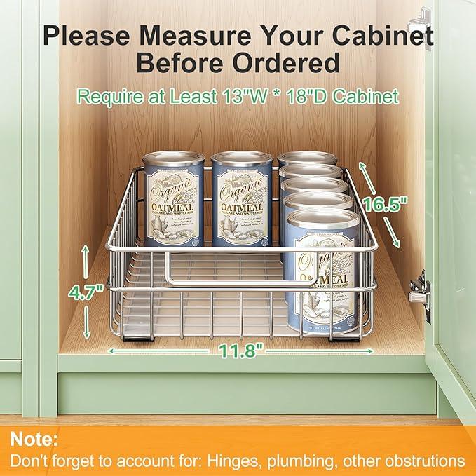 Pull out Cabinet Organizer, Stainless Steel 2-Pack Slide out Drawer with Silent Full-Extension Slides, Adhesive Roll out Can Spice Storage Basket Shelf Rack for Pantry, Kitchen, Bathroom, Home Closet - ModernBath