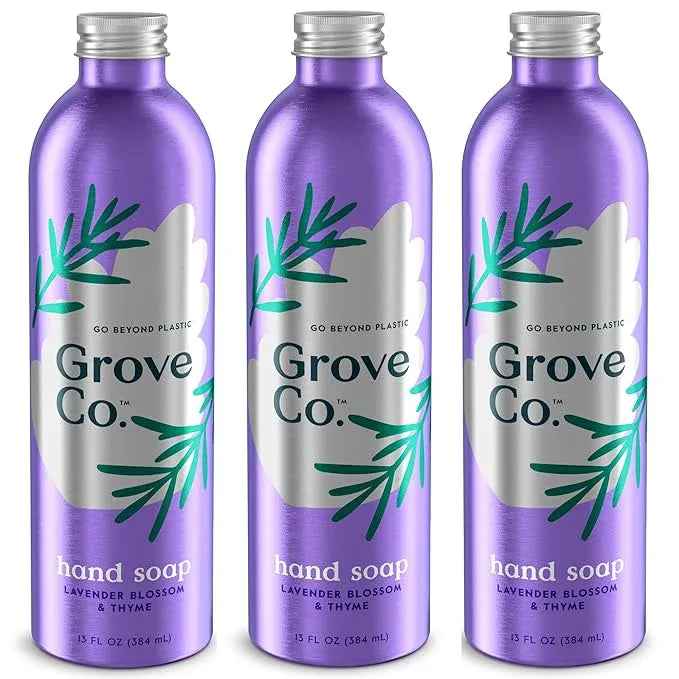 Grove Co. Hydrating Gel Hand Soap Refills (3 x 13 Fl Oz) Plastic-Free Liquid Hands Cleaner Refill Set, Leaves Hands Soft and Clean, 100% Natural Lavender Blossom & Thyme Fragrance - ModernBath