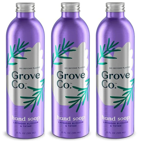 Grove Co. Hydrating Gel Hand Soap Refills (3 x 13 Fl Oz) Plastic-Free Liquid Hands Cleaner Refill Set, Leaves Hands Soft and Clean, 100% Natural Lavender Blossom & Thyme Fragrance - ModernBath