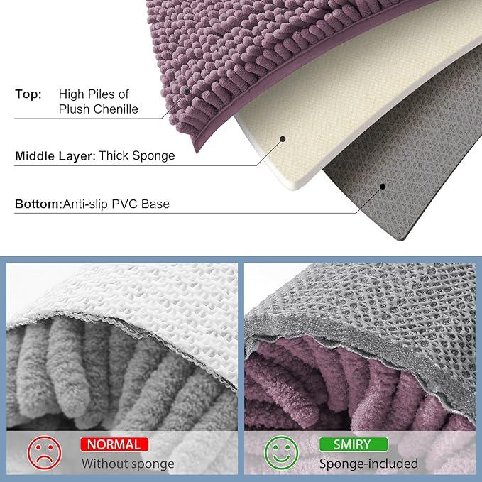 Smiry Luxury Chenille Bathroom Rugs 24x16, Extra Soft and Absorbent Shaggy Bath Mat, Machine Washable, Non-Slip Plush Carpet Runner for Tub, Shower, and Floor, Home Decor Accessories, Deep Plum - ModernBath