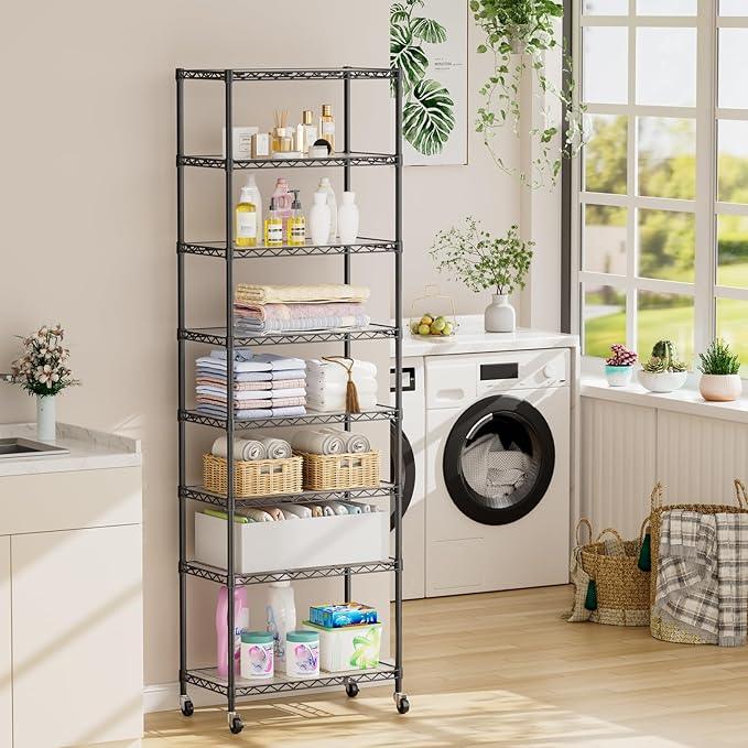 SINGAYE Shelf Closet Wire Shelving：Adjustable Metal Unit for Laundry Room Organization Bathroom Kitchen Home Storage with Wheels Pantry Rack Shelves - ModernBath