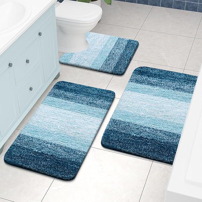 Arotive Microfiber Bathroom Rugs, Shaggy Soft and Absorbent Contour Toilet Rugs, Non-Slip, Thick Plush Machine Washable Dry Bath Mats for Toilet Base, 24x20, Peacock Blue, U-Shape - ModernBath