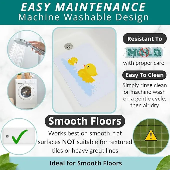 ENKOSI Non Slip Bath Mat for Tub and Shower Floors – Anti Slip Shower Mat with Strong Secure Suction Cup Grip – Rubber Duck Print for Kids and Toddlers for Inside Bathroom Bathtub (28x16 Duck) - ModernBath