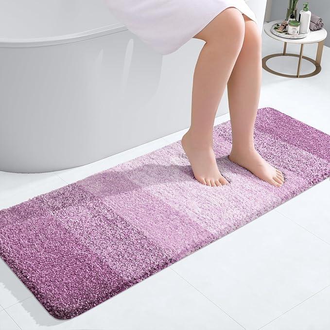 OLANLY Bathroom Runner Rugs 47x17, Extra Soft Absorbent Microfiber Bath Rugs, Rubber Backing, Quick Dry, Washable Bath Mats for Bathroom Floor, Tub and Shower, Home Decor Accessories, Pinkish-Purple - ModernBath